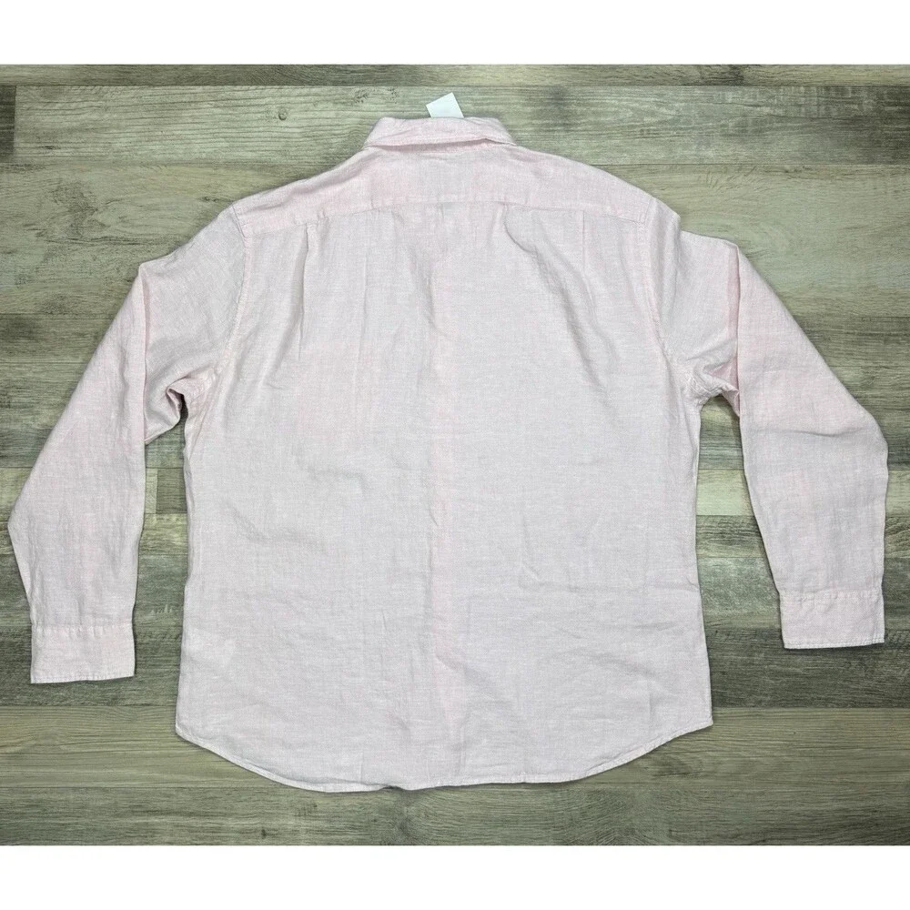 J Crew Linen Shirt Mens Light Pink Long Sleeve Button Up Dress Shirt Size XXL